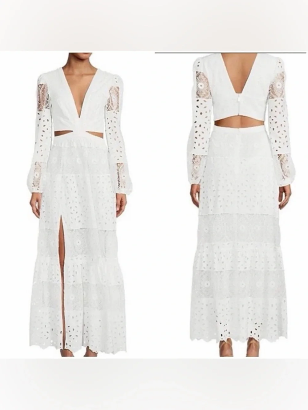 Gianni Bini White Eyelet Cutout V-Neck Maxi Dress - Picture 1 of 8